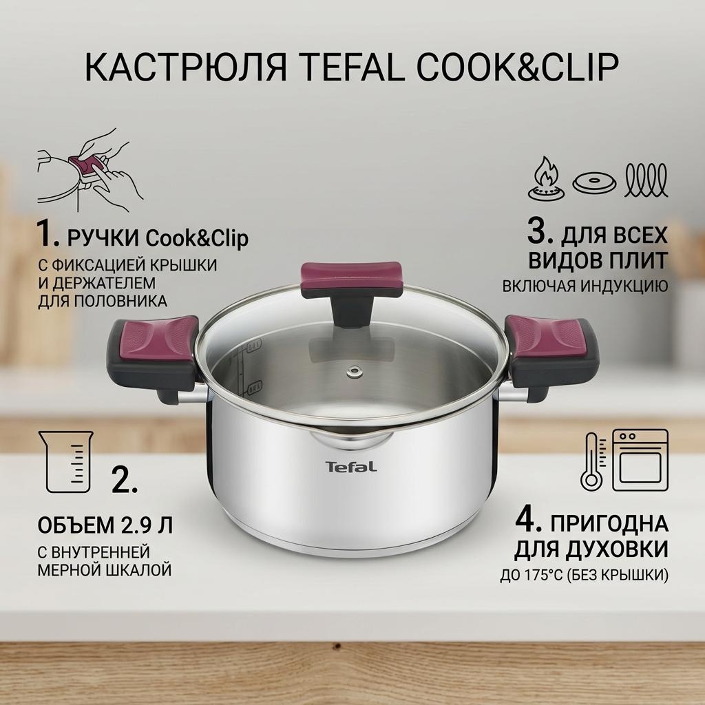 Кастрюля 2.9 л, Tefal G7234474 сталь