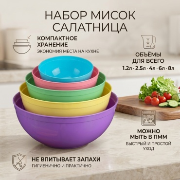 Набор мисок 22х18 см, пластик, 5 шт