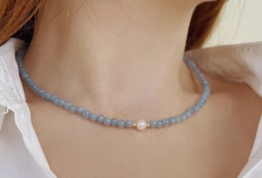 Чокер MAGMA collection длина 38 см жемчуг, аквамарин жемчуг