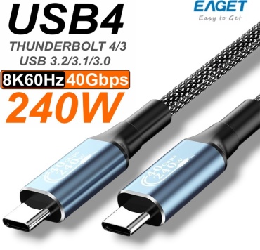 Кабель Eaget USB Type-C - USB Type-C 1 м USB4 Thunderbolt 4 PD240W Data Transfer 40Gbps 8K TypeC