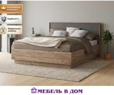 Кровать Мебель в Дом Орегон двуспальная, 180x200 см (без матраса, без подъёмного механизма) серый, светло-коричневый