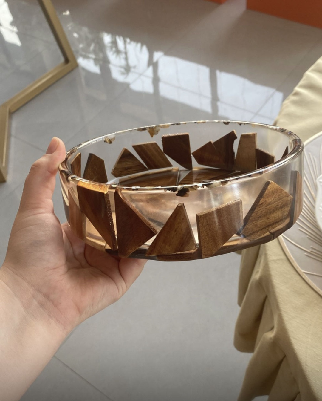 Миска 20х20 см, дерево, стекло, 1 шт
