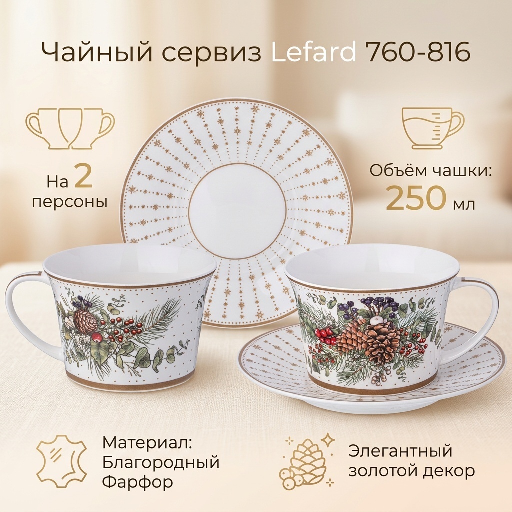 Сервиз на 2 персоны Lefard новогодний, предметов: 4, чайный, фарфор
