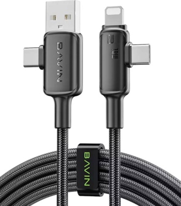 Кабель BAVIN USB 2.0 (M), USB TypeC (M), Lightning, 1 м, 6936985008028 черный