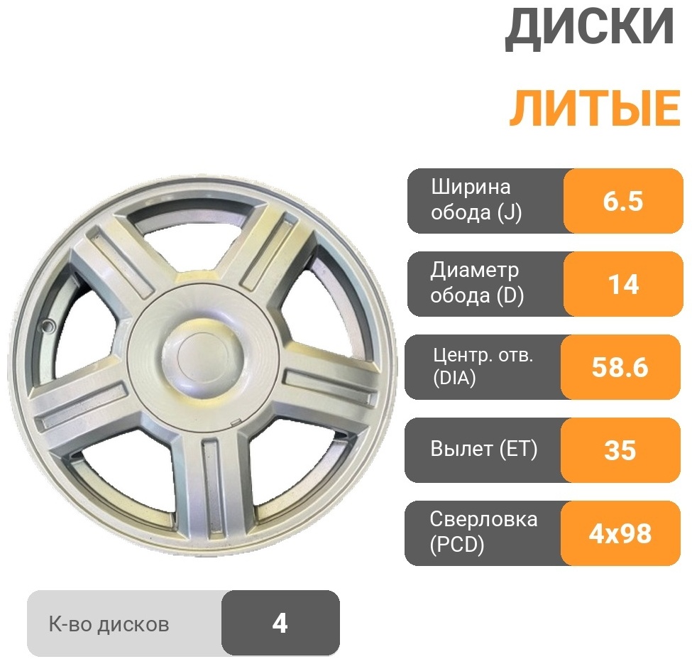 DWS R14 6.5x14/4x98 D58.6 ET35 4 диска серебристый