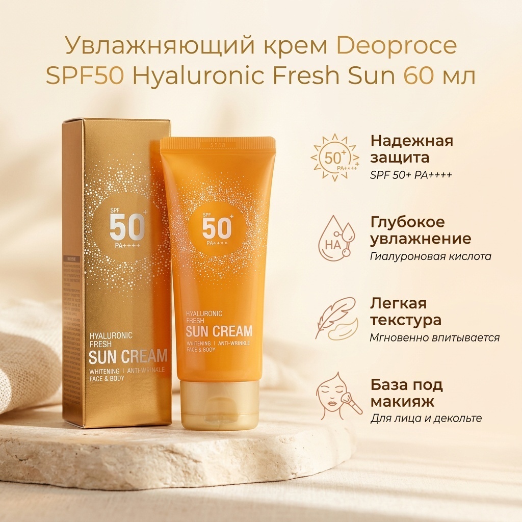 Deoproce крем Hyaluronic Fresh Sun SPF50 для лица 60 мл