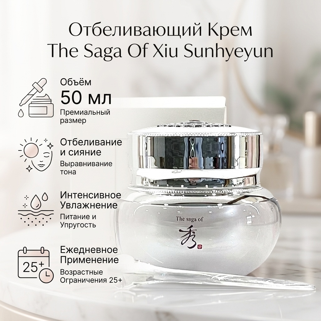 The Saga Of крем Xiu Sunhyeyun Pure Whitening Cream Премиальный Отбеливающий Крем для Лица 50ml для лица 50 мл