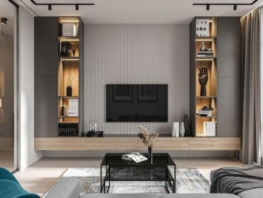 ТВ-тумба навесная CHESTER Камень tvz 86, 360x25x30 см, серый, коричневый