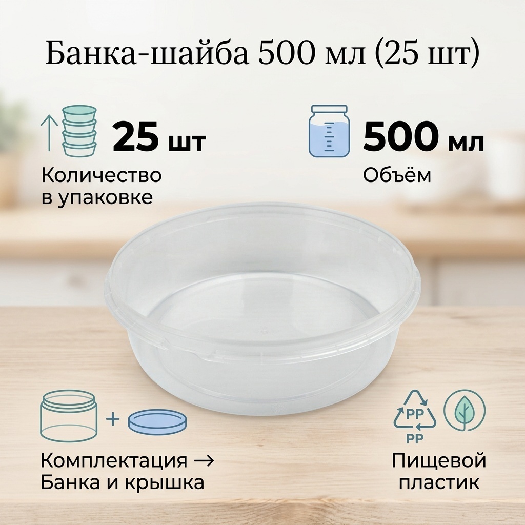 Банка шайба 500 мл с крышкой (25 шт)