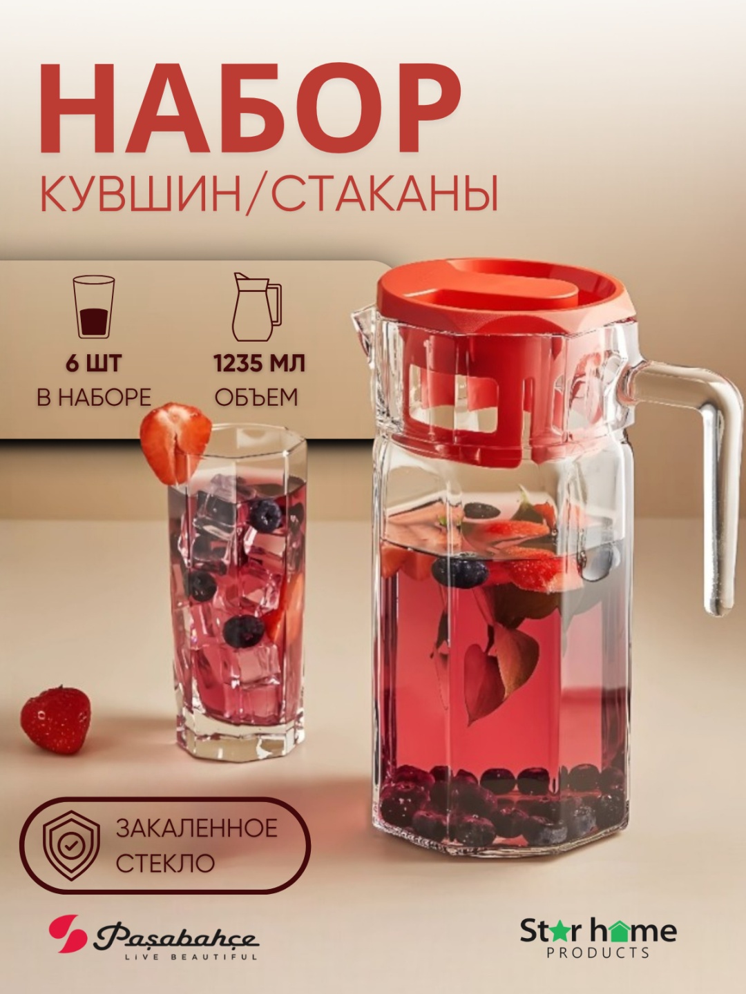 Набор Pasabahce 1.235 л, закаленное стекло