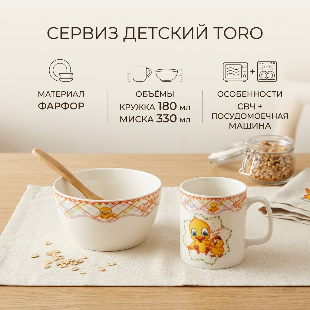 Сервиз на 1 персону Toro Цыпленок, предметов: 2, детский, фарфор