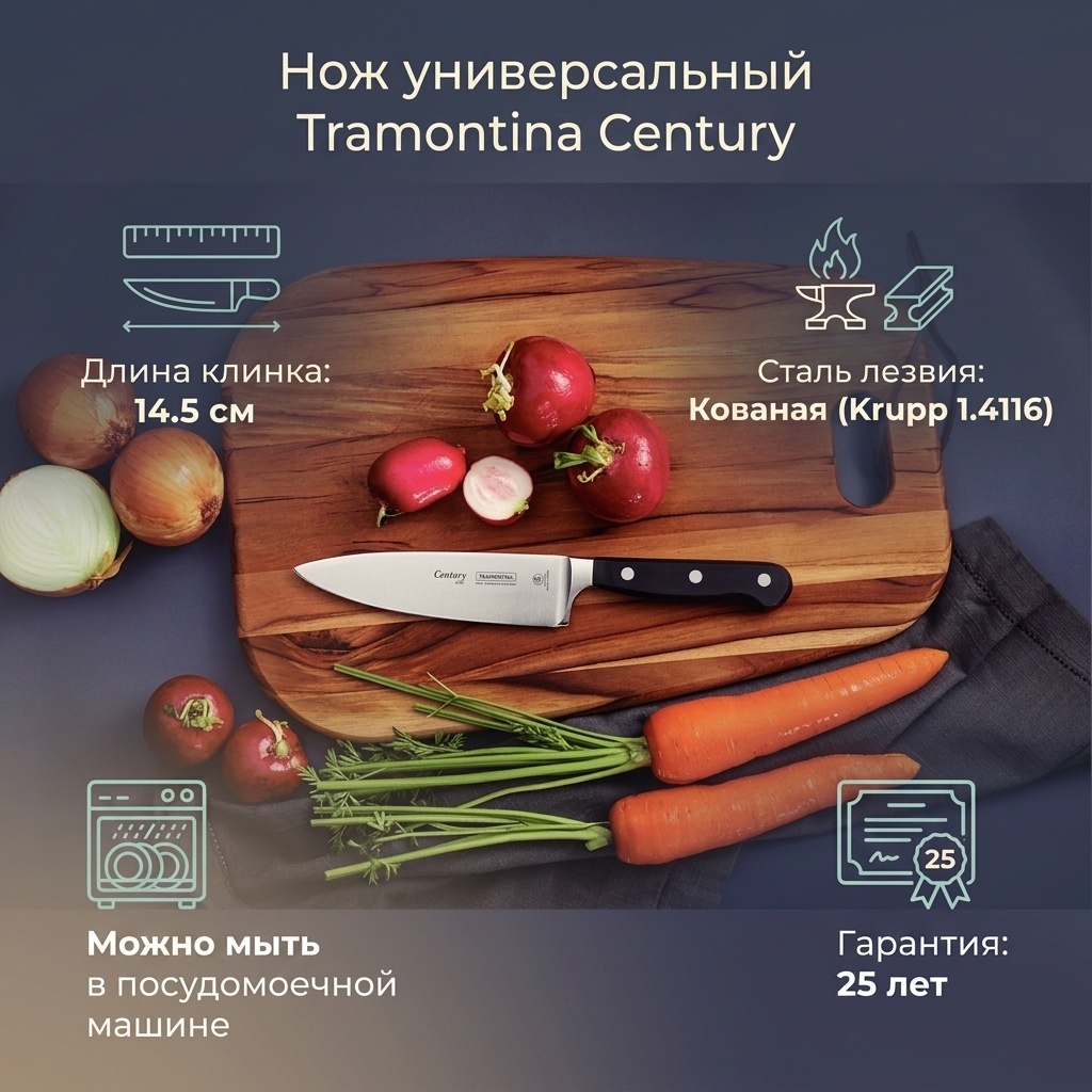 Нож универсальный Tramontina, лезвие: нержавеющая сталь 1 шт