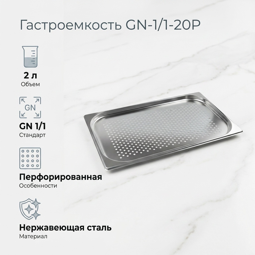 Гастроемкость GN-1/1-20P, нержавеющая сталь