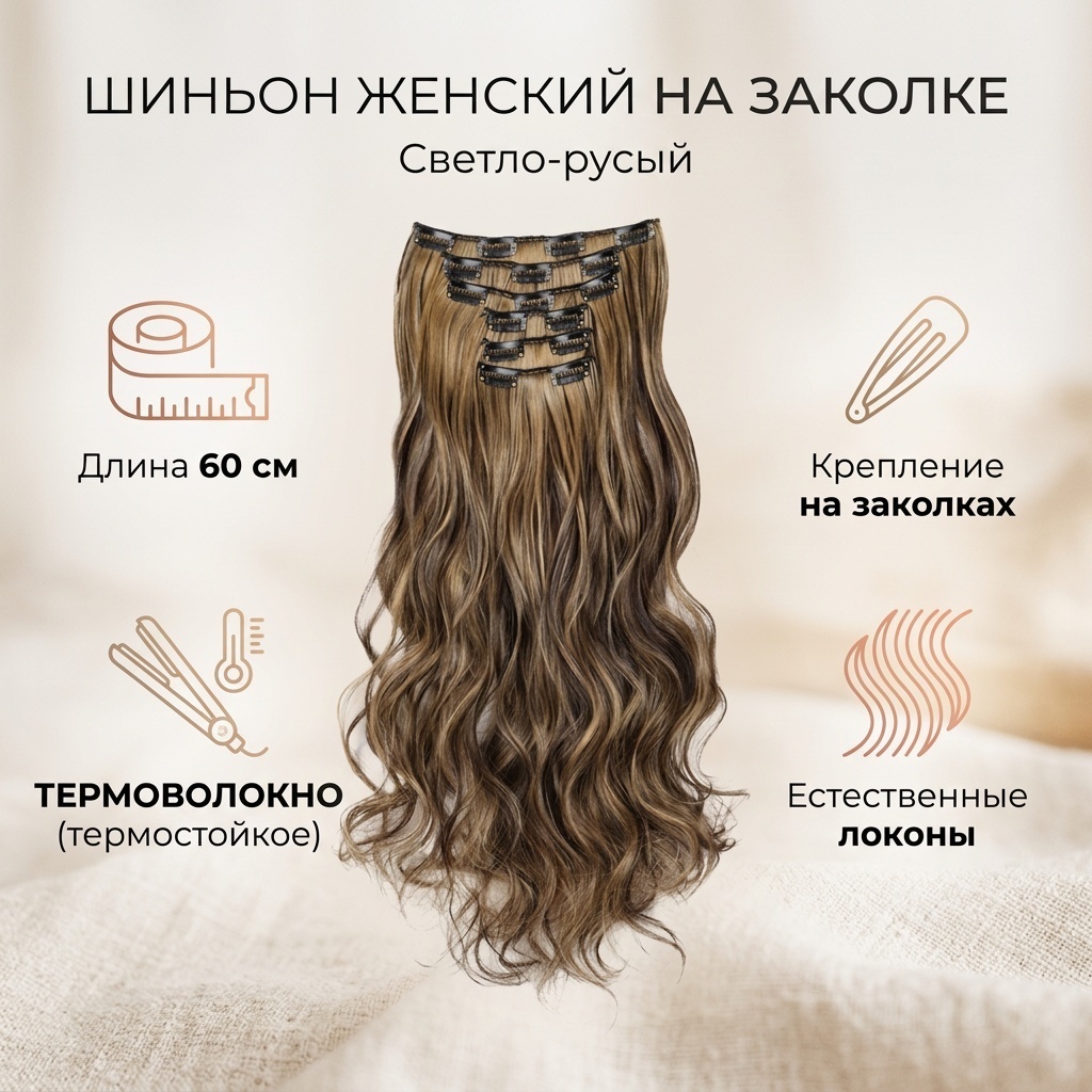 Шиньон на заколке светло-русый женский