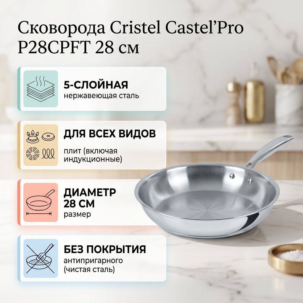 Сковорода Cristel 28 см , нержавеющая сталь