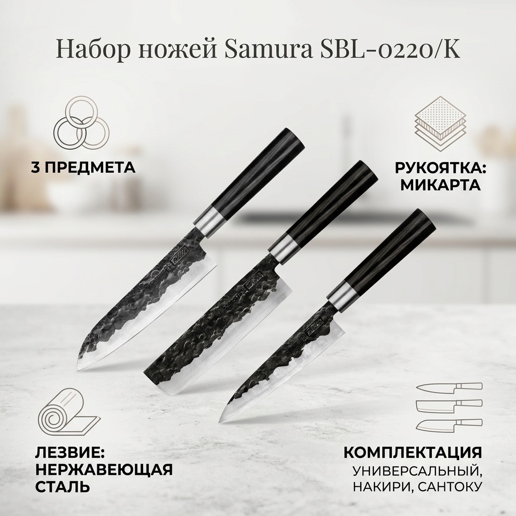 Набор ножей Samura SBL-0220/K, лезвие: нержавеющая сталь 3 шт