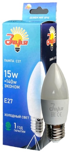 Заря 15W E27, светодиодная, холодный белый