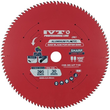 Пильный диск по алюминию IVT 2801 CSB-305 A/P T100, 305x30 мм, 100Т