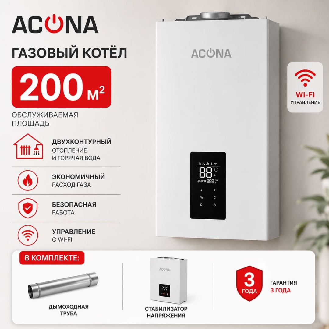 Газовый котел ACONA TH20 (Wi-Fi) с дымоходом