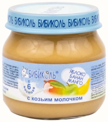 Детское пюре Бибиколь БИБИКОЛЬ яблоко банан манго с козьим молочком 80 г, с 6 месяцев