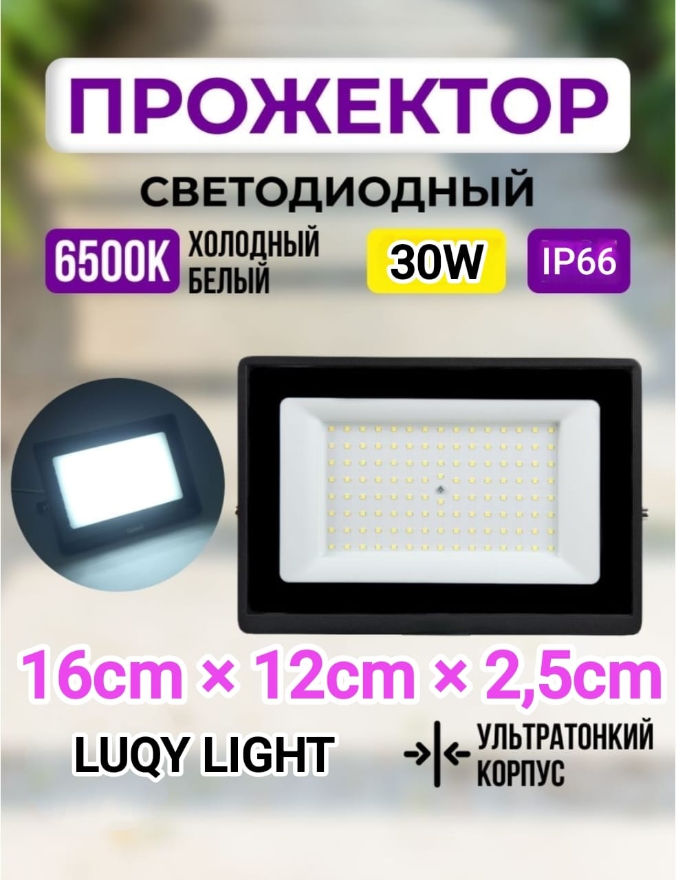 Прожектор на дуге крепления LOBRUN 30 Вт, холодный белый
