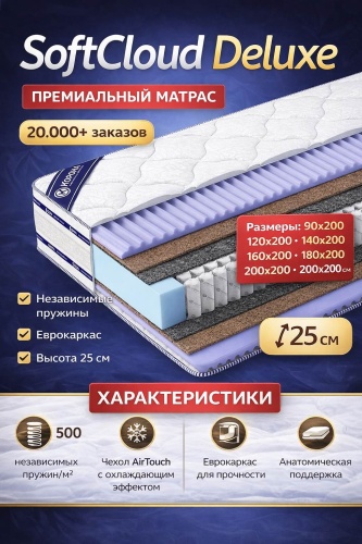 Матрас Dis_Group SoftCloud Deluxe, 200x200x25 см