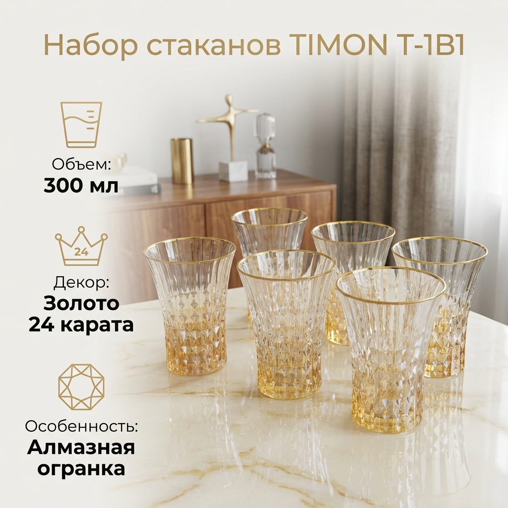 Набор стаканов TIMON 300 мл, стекло, 6 шт