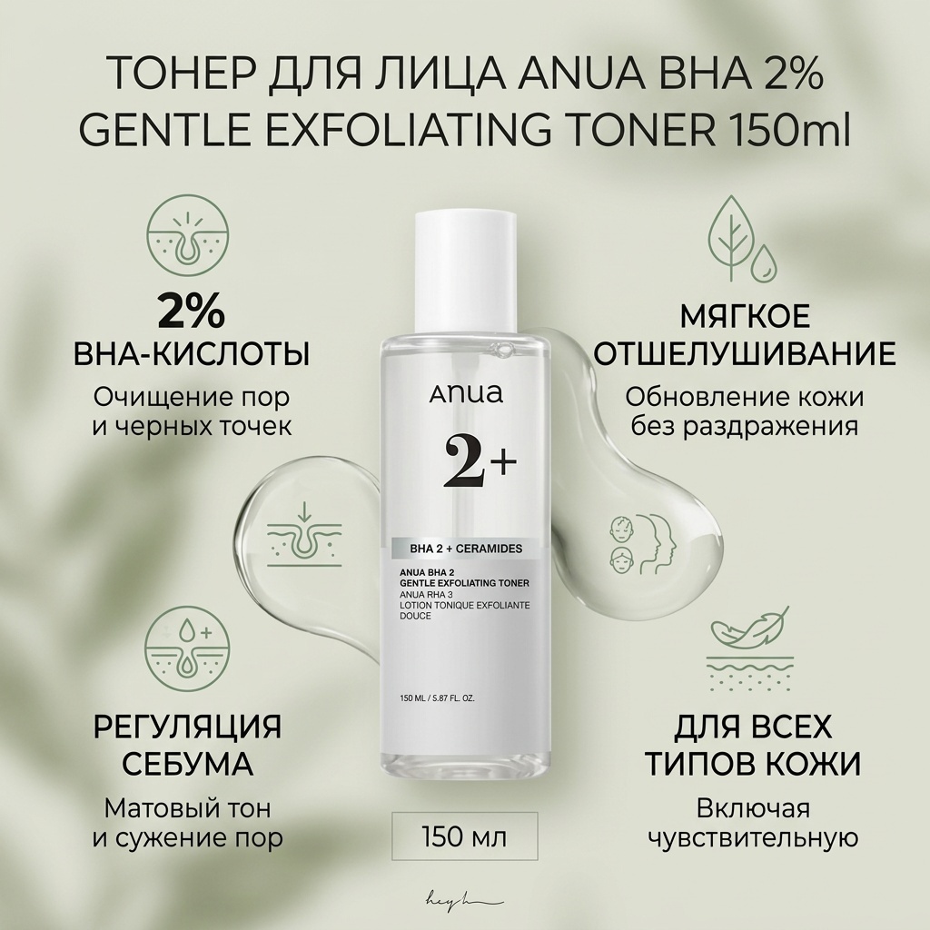 Anua тонер BHA 2% Gentle Exfoliating Toner 150 мл