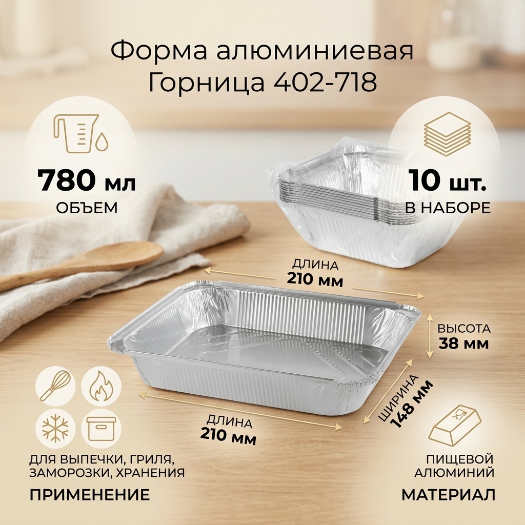 Форма для выпечки, для запекания, для хлеба, для кексов, для гриля Горница алюминий, 10 шт