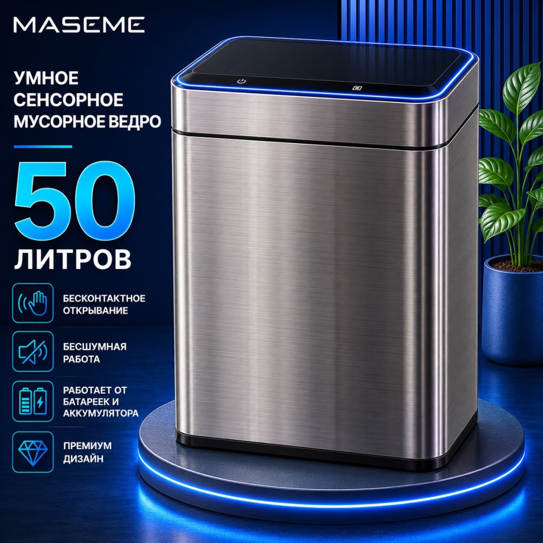 Мусорное ведро Maseme 50 л 40x27x52 см, нержавеющая сталь