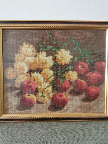 Ручная Работа картина Яблоки на столе 38x33 см