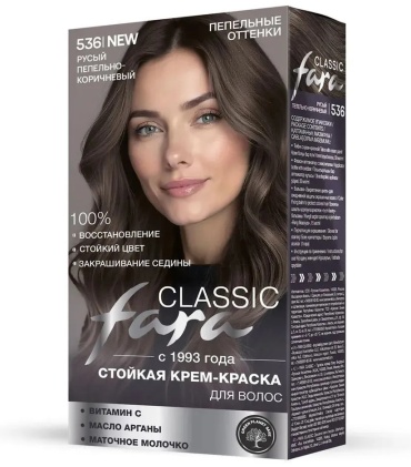 Fara Classic краска для волос 536 русый пепельно- коричневый русый пепельно-коричневый крем-краска 161.4 мл