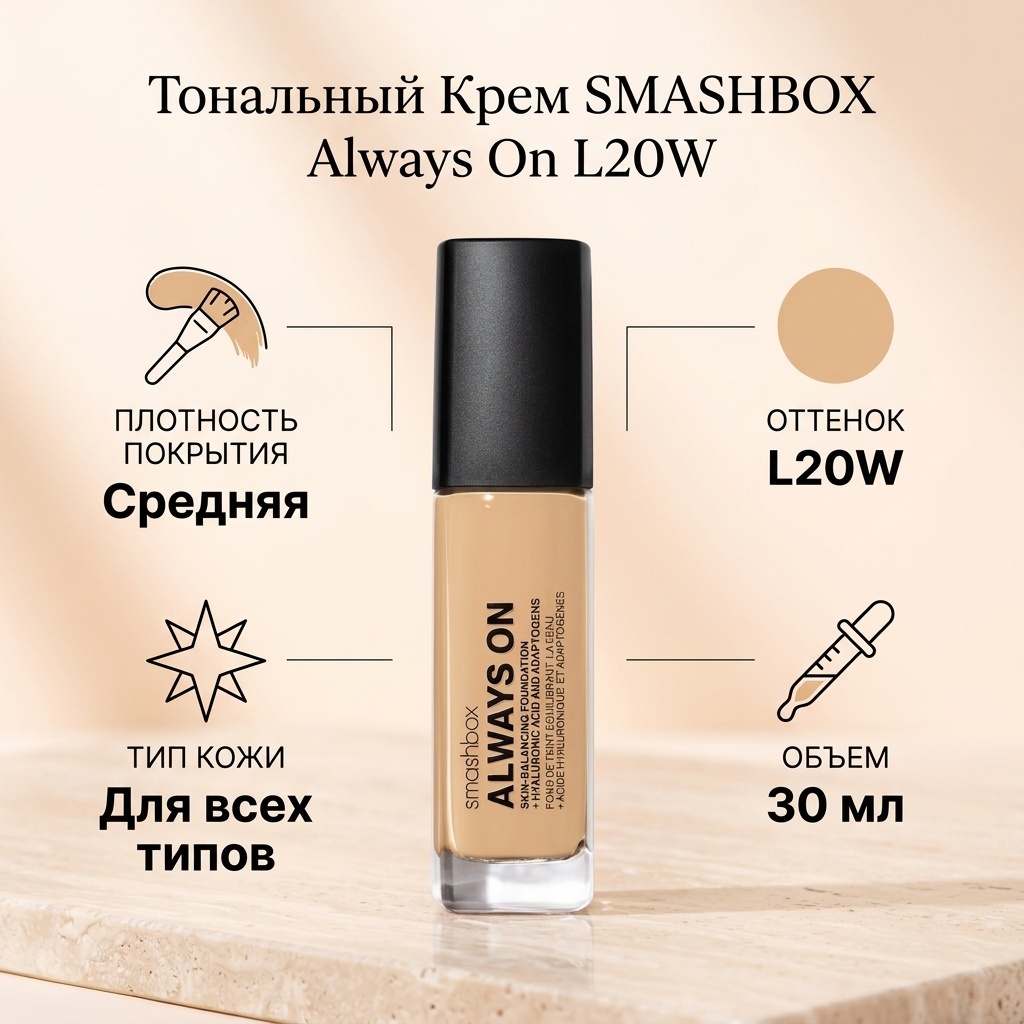 SMASHBOX Always On тональный крем L20W 30 мл