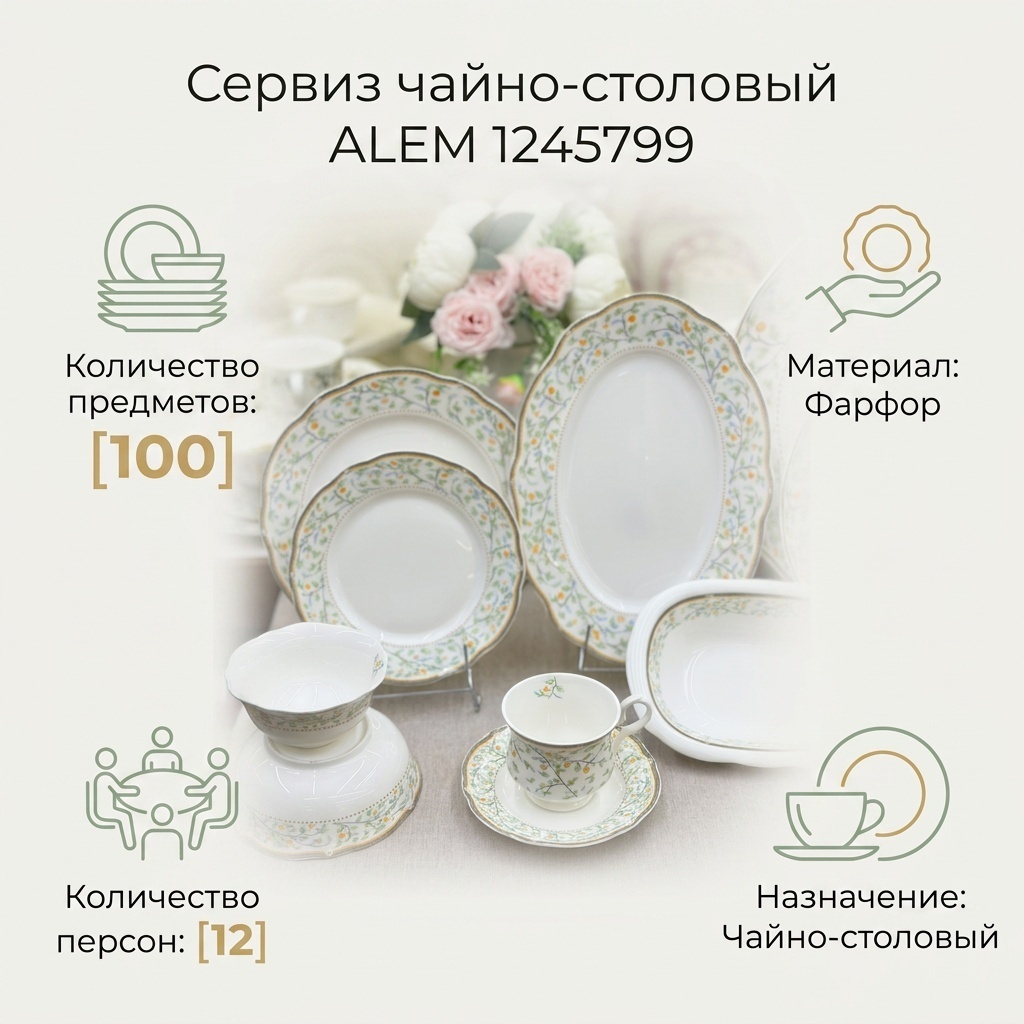 Сервиз на 12 персон ALEM , предметов: 100, чайно-столовый, фарфор