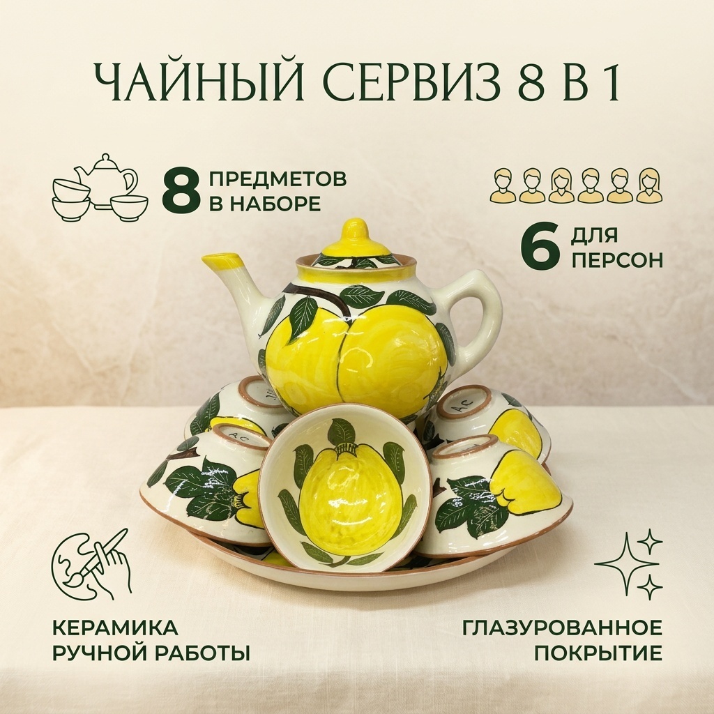 Сервиз на 6 персон , предметов: 8, чайный, керамика