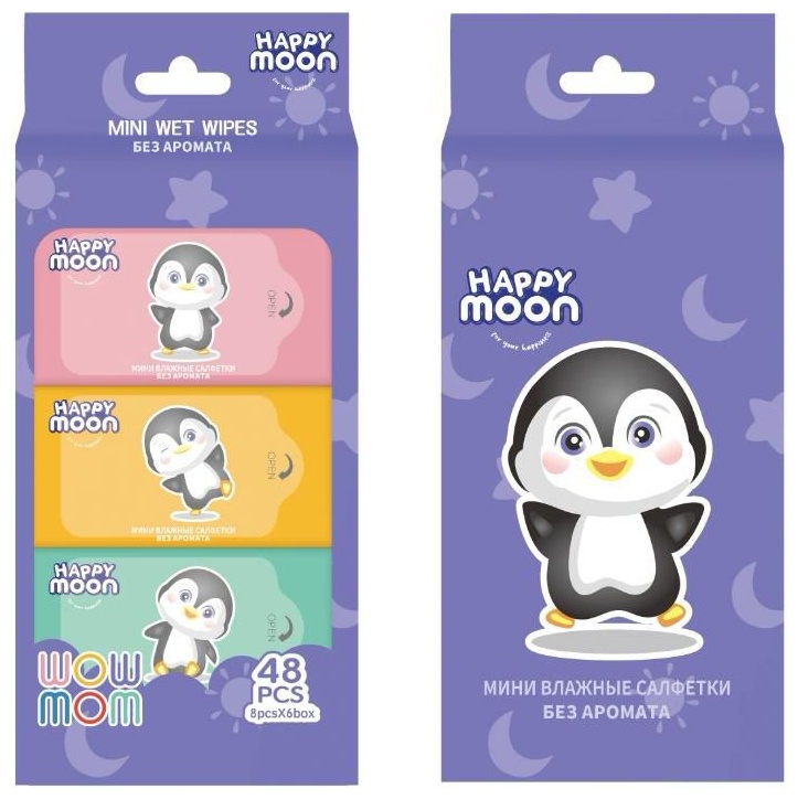Детские влажные салфетки Happy Moon WOW MOM 48 шт
