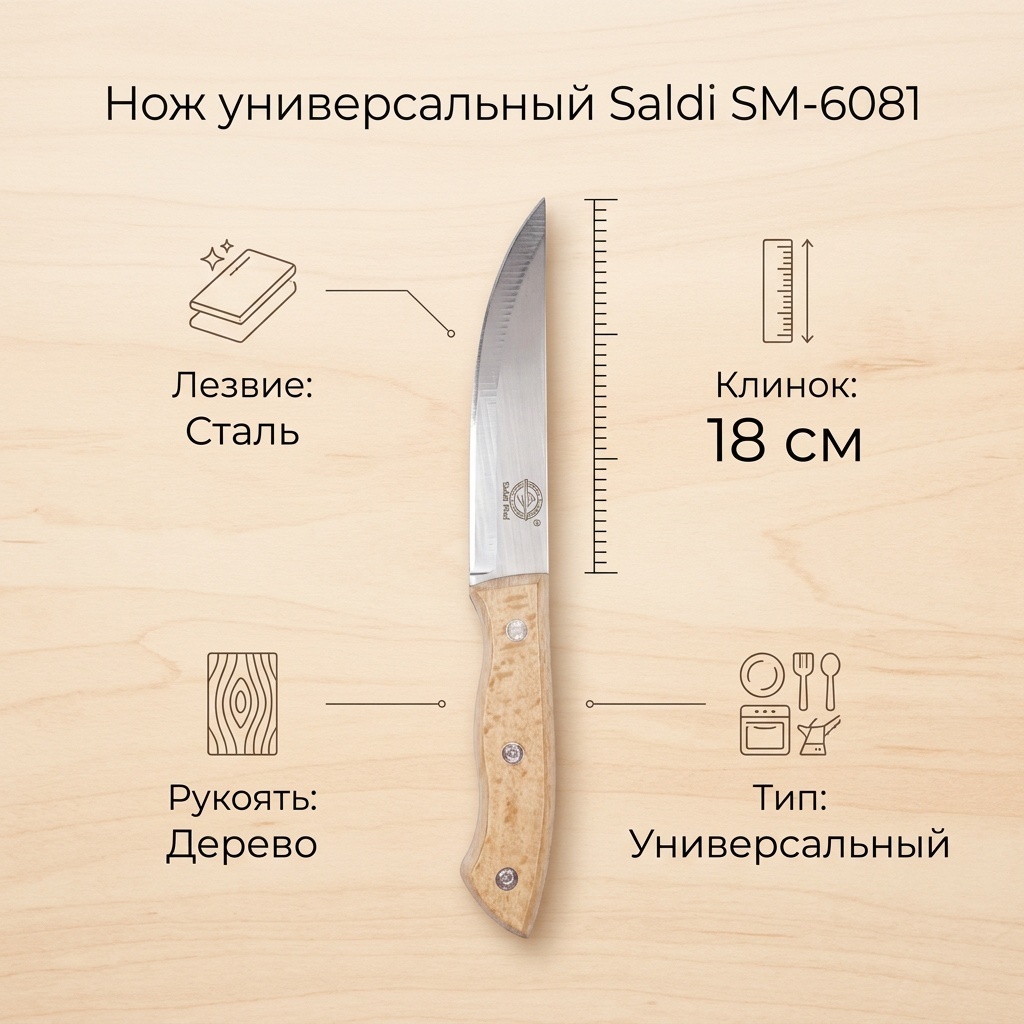 Нож универсальный Saldi, лезвие: сталь 1 шт