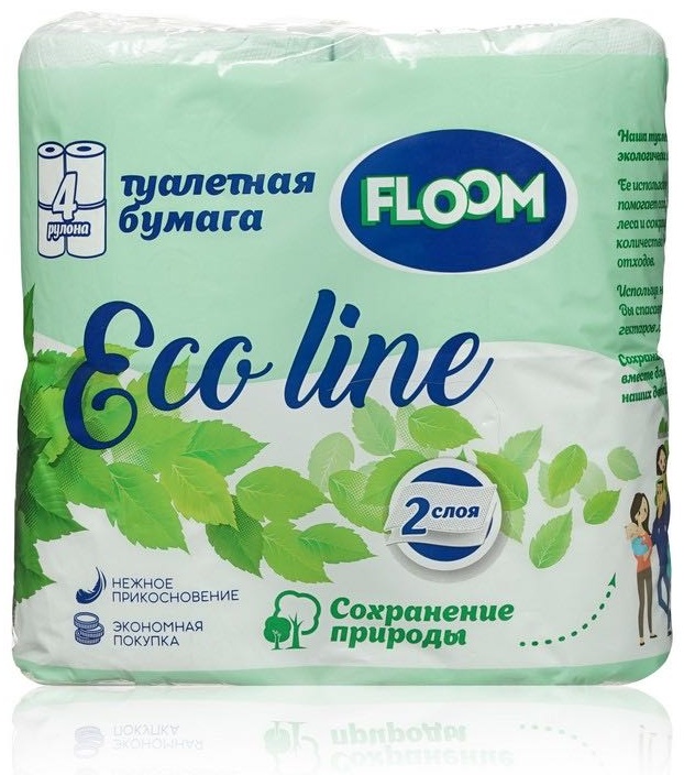 Floom туалетная бумага 2-слойный 4 шт, вторичная целлюлоза