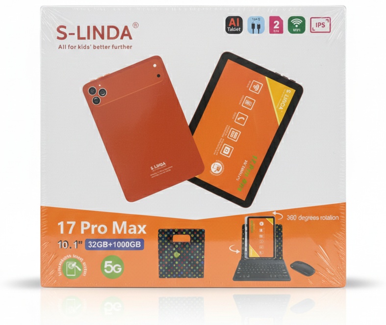 Планшет S-LINDA Детский планшет S-Linda 17Pro Max 10.1,32GB+1000GB,5G,Android,оранжевый+клавиатура и чехол,мышь и ручка 10.1 дюйм 4 Гб/32 Гб оранжевый