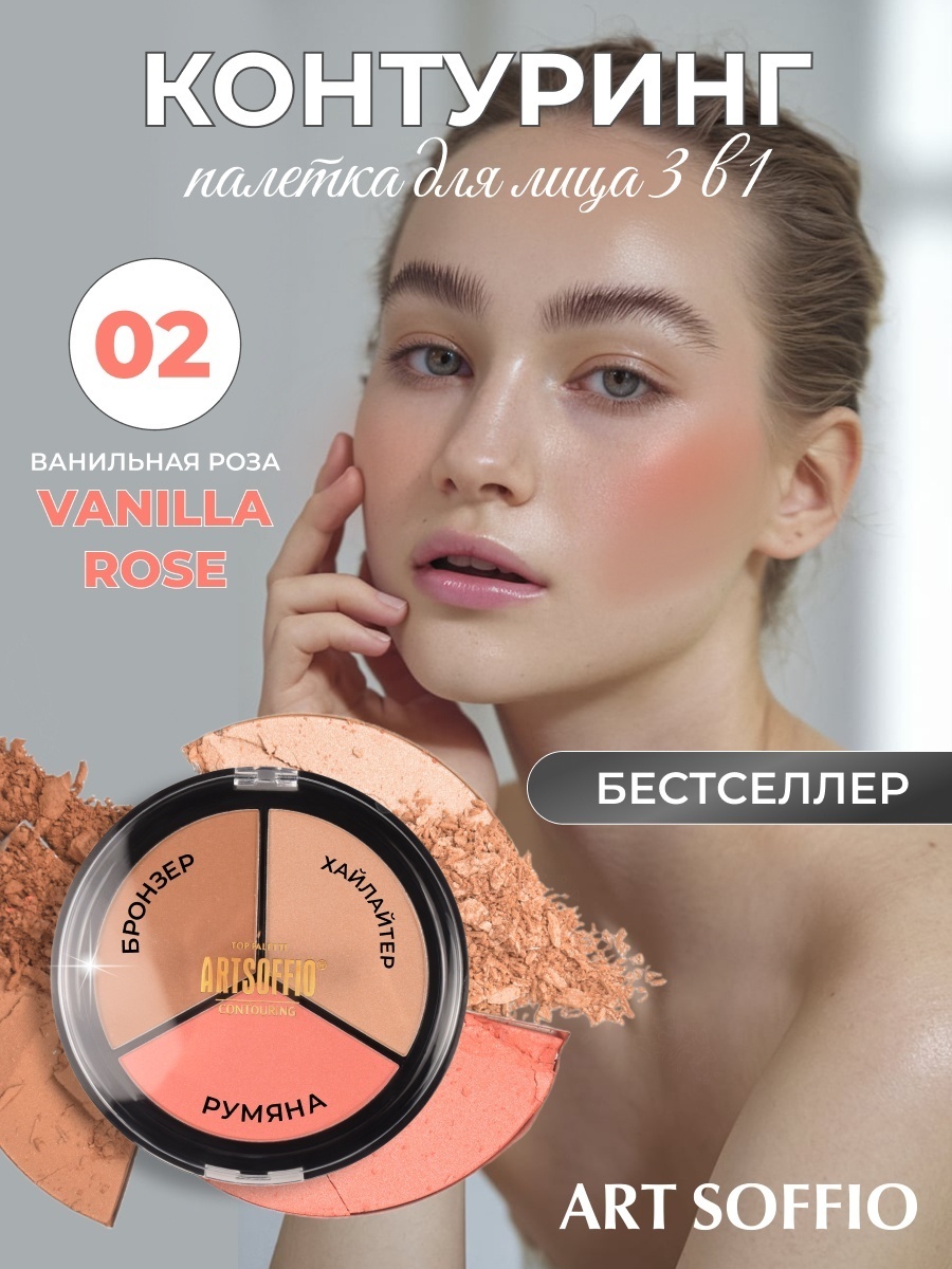 ART SOFFIO Top Palette румяна, бронзер, хайлайтер, набор для контуринга 02 Ванильная Роза