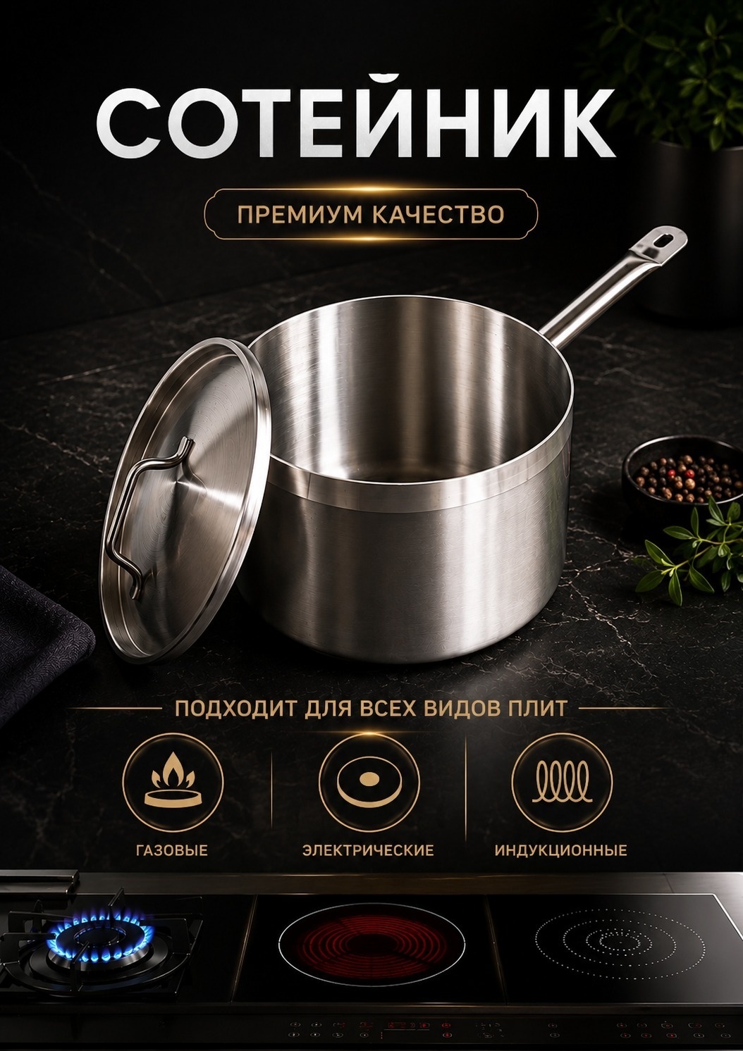 Сотейник 4 л, EAST 101517 нержавеющая сталь