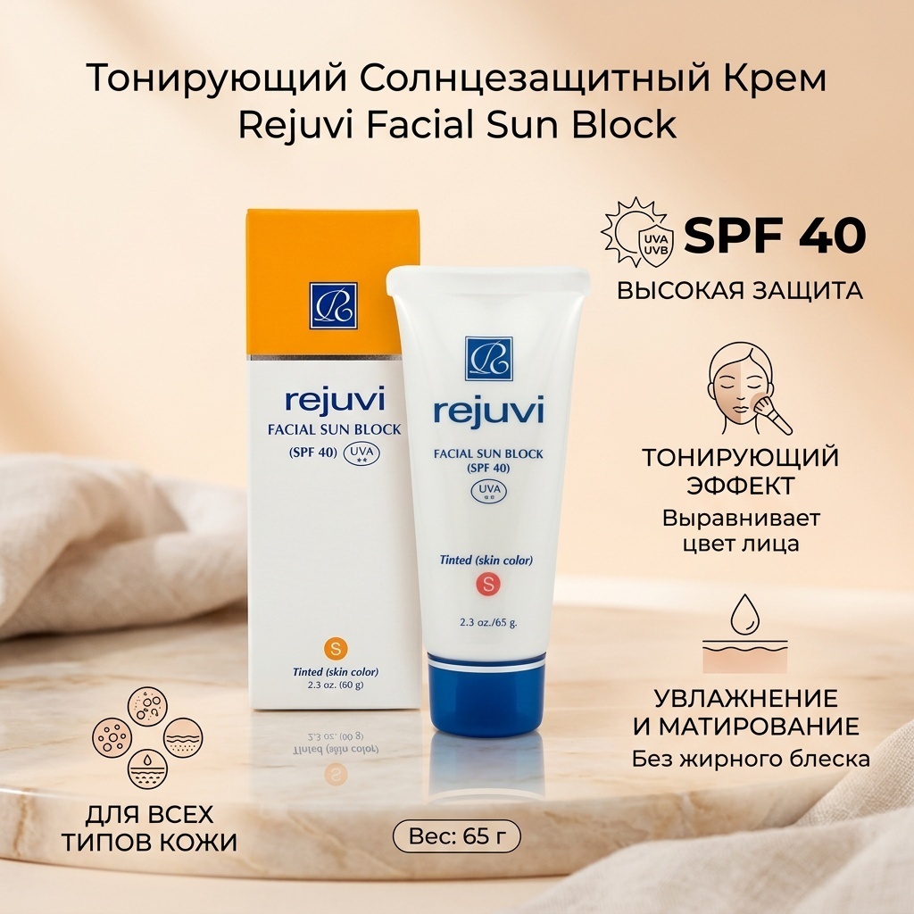 Rejuvi крем Facial Sun Block Сolor Tinted SPF40 для лица 65 г