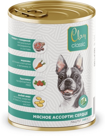 Clan Classic паштет Мясное ассорти с сердцем для собак, 340 г