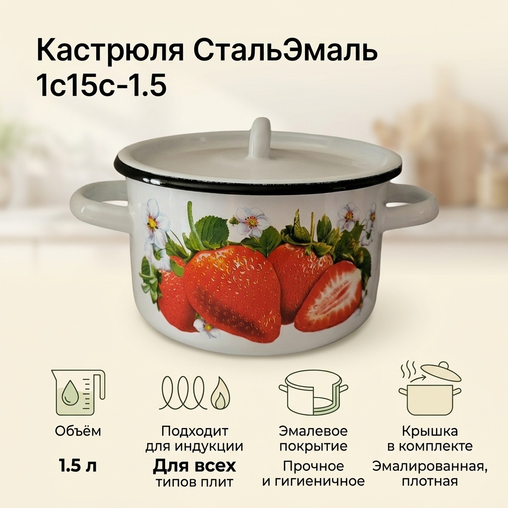Кастрюля 1.5 л, СтальЭмаль 1с15с-1,5 эмаль