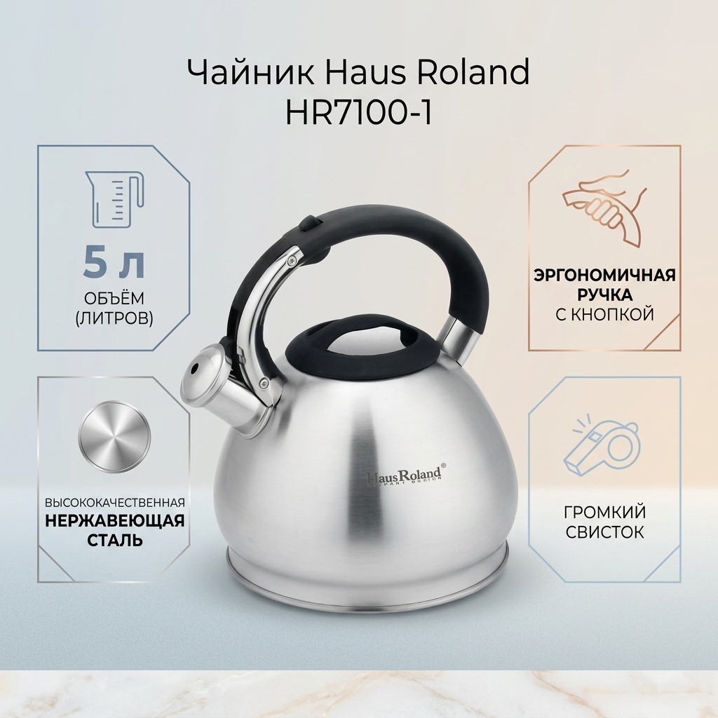 Haus Roland чайник HR7100-1 5 л, нержавеющая сталь