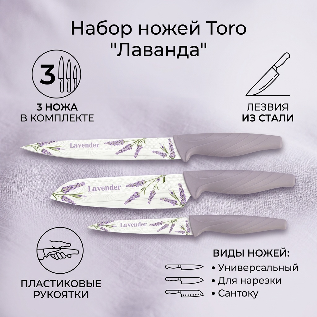 Набор ножей Toro Лаванда 263974, лезвие: сталь 3 шт
