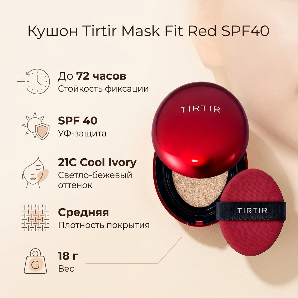 Tirtir Mask Fit Red SPF40 кушон 21C Cool Ivory 18 г