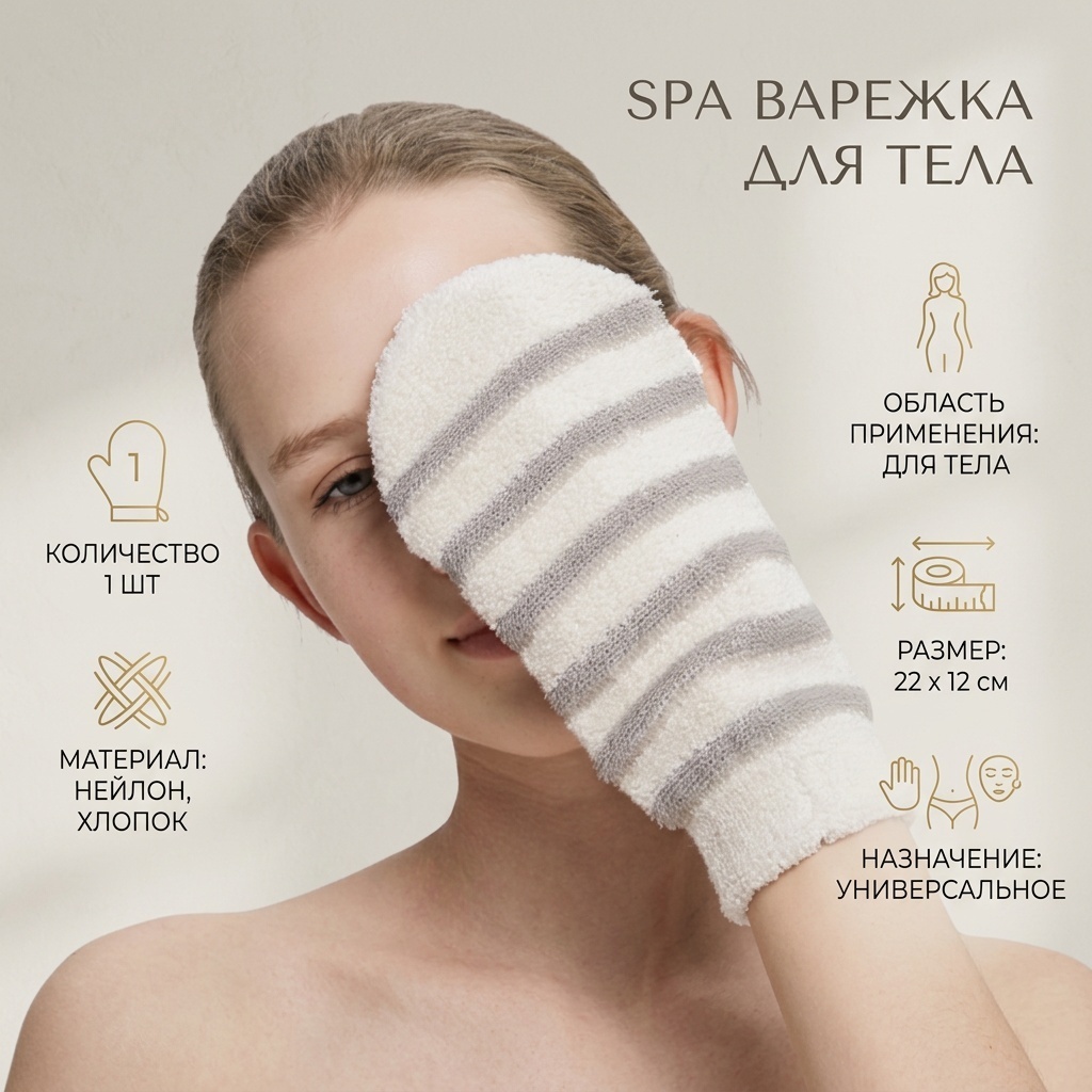 Spa варежка для тела, универсальное белый 1 шт