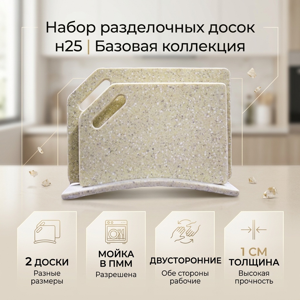Набор разделочных досок Базовая коллекция н25 2 шт, мрамор