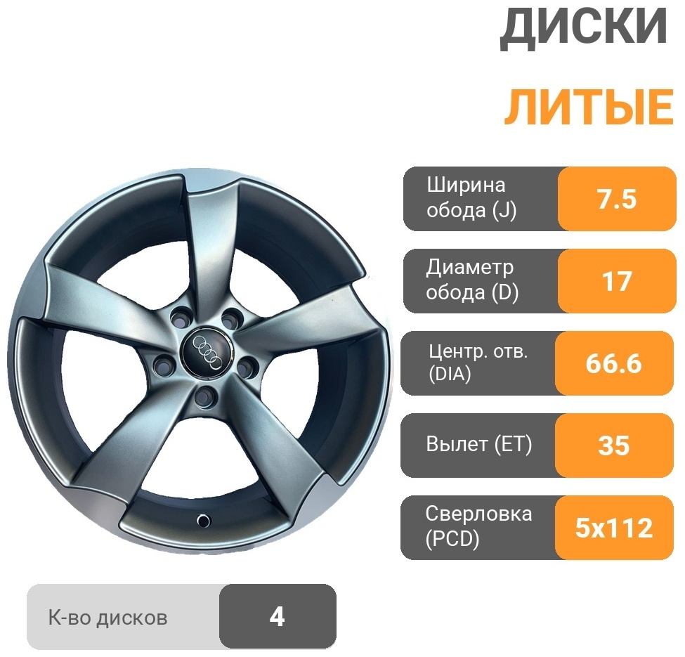 Replica YX213 7.5x17/5x112 D66.6 ET35 графит